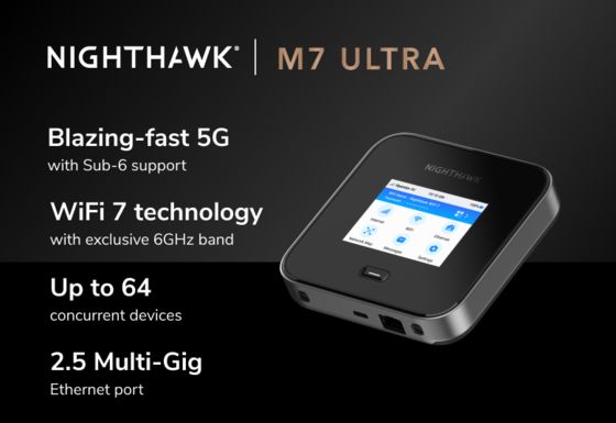 شراء راوتر NIGHTHAWK M7 Ultra M7500 5G MmWave WiFi 7 بسرعة 5.8 جيجابت في الثانية مع منفذ إيثرنت بسرعة 2.5 جيجابت في الثانية، موزع شبكة لاسلكية متنقل online manufacture